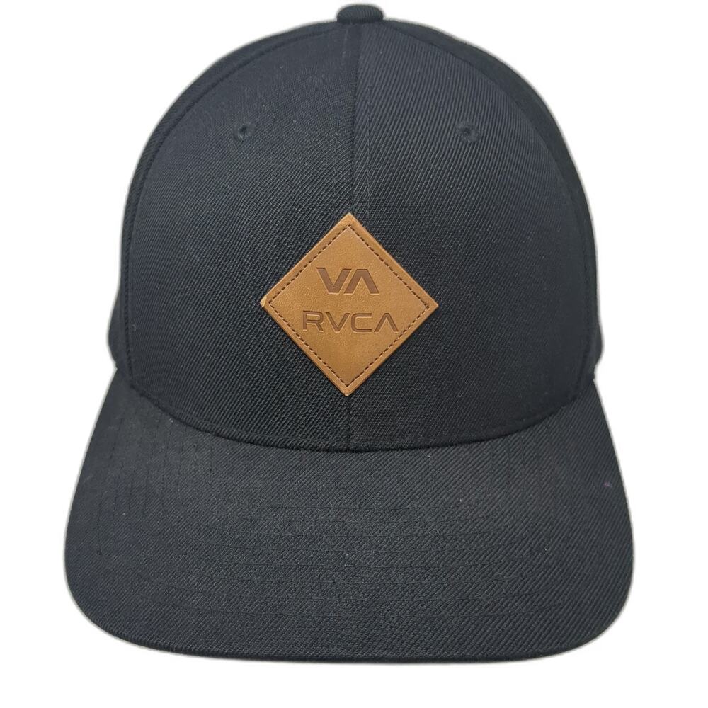 RVCA Snapback Black One Size Faux Leather Patch Acrylic Wool Flat Brim Hat